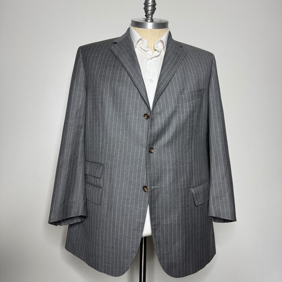 Polo Ralph Lauren‎ Blazer Pinstripe Virgin Wool Made in Italy Gray Size 48L - Picture 1 of 11